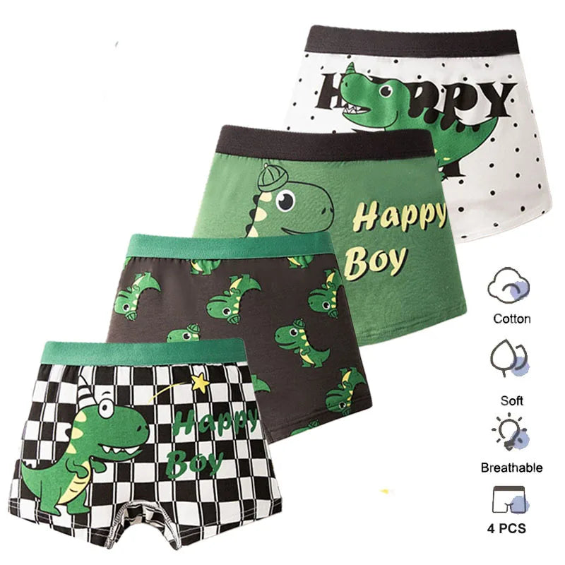 4-Pack Boys Dinosaur Cotton Boxer Shorts